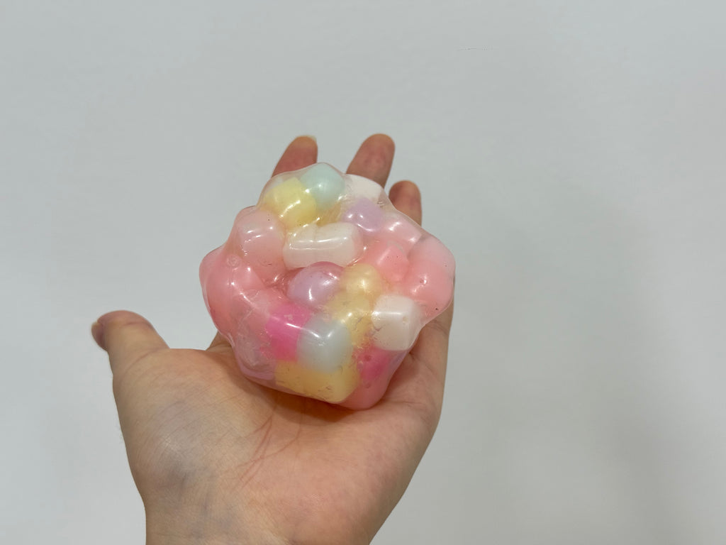 Colorful Cube‑Filled Slow Rising Squishy Toy, Transparent Soft Squeeze Stress Relief Ball, Cute Mochi Fidget Hand Toy