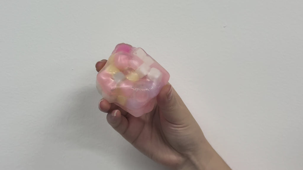 Colorful Cube‑Filled Slow Rising Squishy Toy, Transparent Soft Squeeze Stress Relief Ball, Cute Mochi Fidget Hand Toy